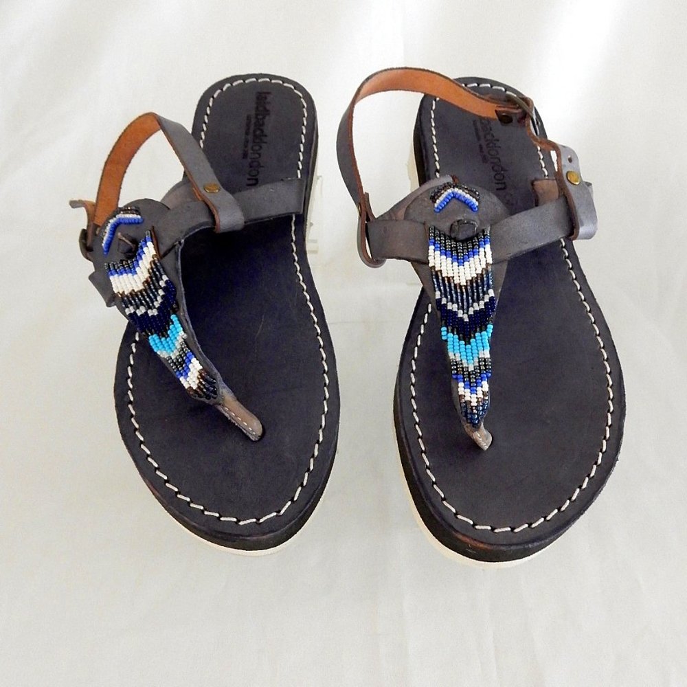 Laidback London Blue Beaded Sandals in Size 38